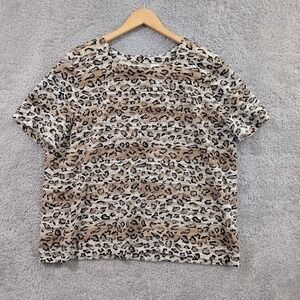 Alfred Dunner Top Women's XL Brown Leopard Print Short Sleeve Square Neck Top